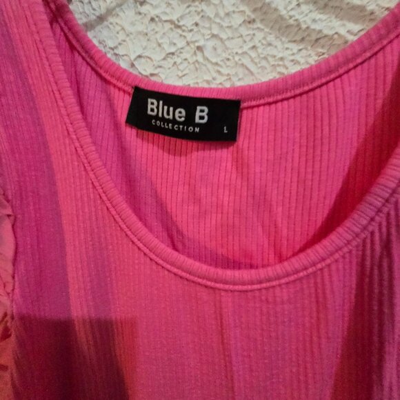 Barbiecore Ruffled Pink Bodysuit Size L Ribbed Texture & Puff Sleeves By Blue B - Picture 2 of 5